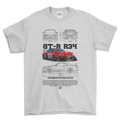 Nissan Skyline GT-R R34 - Unisex T-Shirt , Bomuld-Beklædning-Nissan-Hvid-S-Forside-Garage Culture Shop- garage - man cave - merchandise