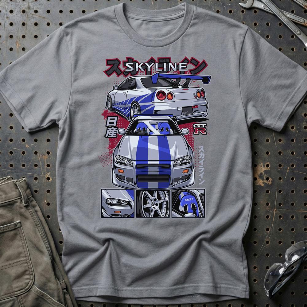 Nissan Skyline GTR R34 Fast And Furios Cars - Unisex T-Shirt-Beklædning-Nissan-Grå Sport-S-Garage Culture Shop- garage - man cave - merchandise