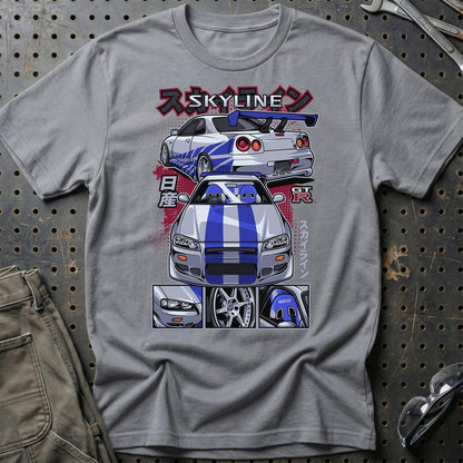 Nissan Skyline GTR R34 Fast And Furios Cars - Unisex T-Shirt-Beklædning-Nissan-Grå Sport-S-Garage Culture Shop- garage - man cave - merchandise