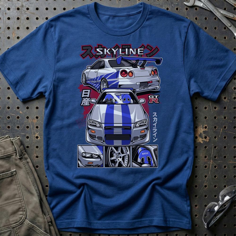 Nissan Skyline GTR R34 Fast And Furios Cars - Unisex T-Shirt-Beklædning-Nissan-Blå Royal-S-Garage Culture Shop- garage - man cave - merchandise