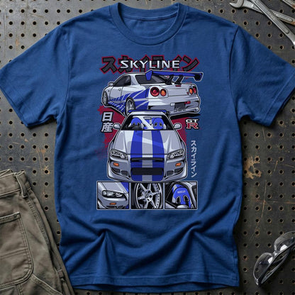 Nissan Skyline GTR R34 Fast And Furios Cars - Unisex T-Shirt-Beklædning-Nissan-Blå Royal-S-Garage Culture Shop- garage - man cave - merchandise