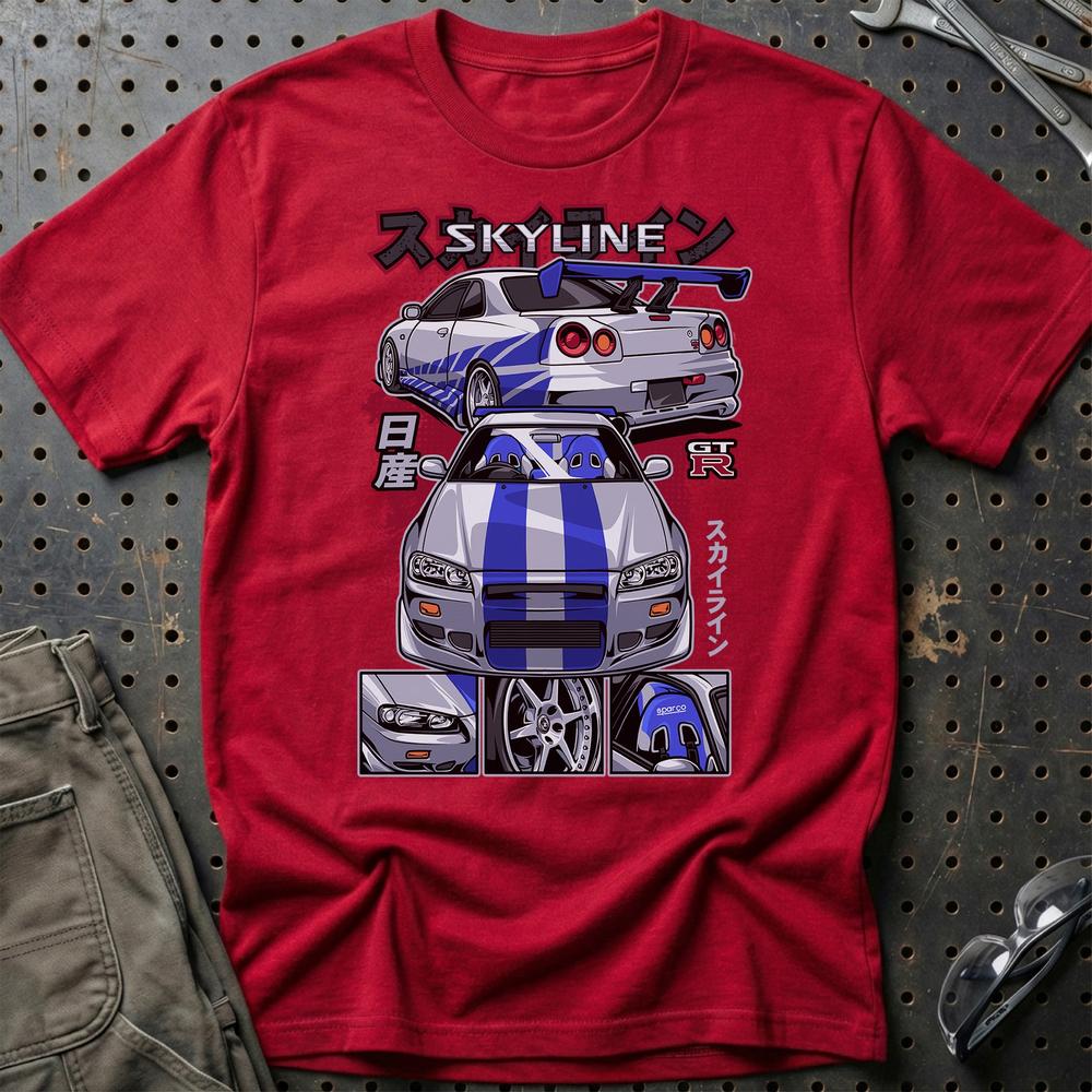 Nissan Skyline GTR R34 Fast And Furios Cars - Unisex T-Shirt-Beklædning-Nissan-Rød-S-Garage Culture Shop- garage - man cave - merchandise