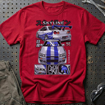 Nissan Skyline GTR R34 Fast And Furios Cars - Unisex T-Shirt-Beklædning-Nissan-Rød-S-Garage Culture Shop- garage - man cave - merchandise