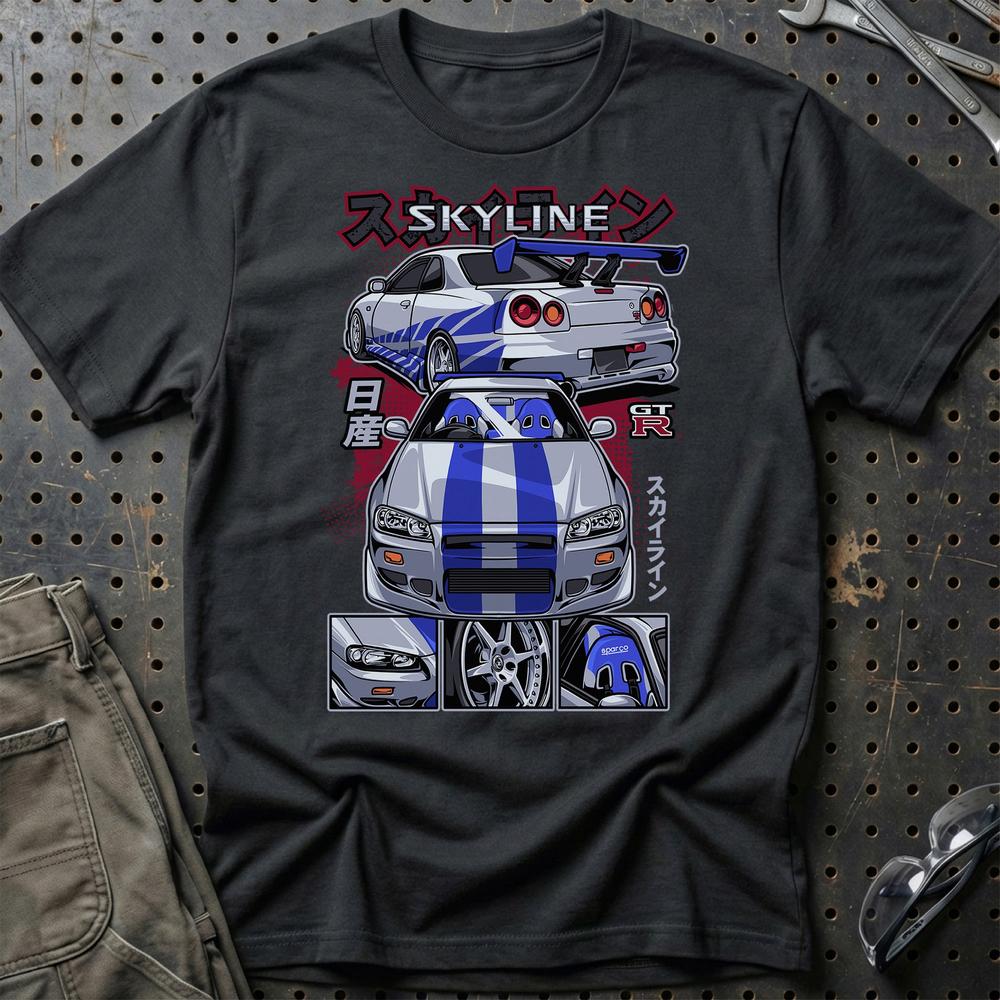 Nissan Skyline GTR R34 Fast And Furios Cars - Unisex T-Shirt-Beklædning-Nissan-Sort-S-Garage Culture Shop- garage - man cave - merchandise