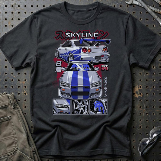 Nissan Skyline GTR R34 Fast And Furios Cars - Unisex T-Shirt-Beklædning-Nissan-Sort-S-Garage Culture Shop- garage - man cave - merchandise