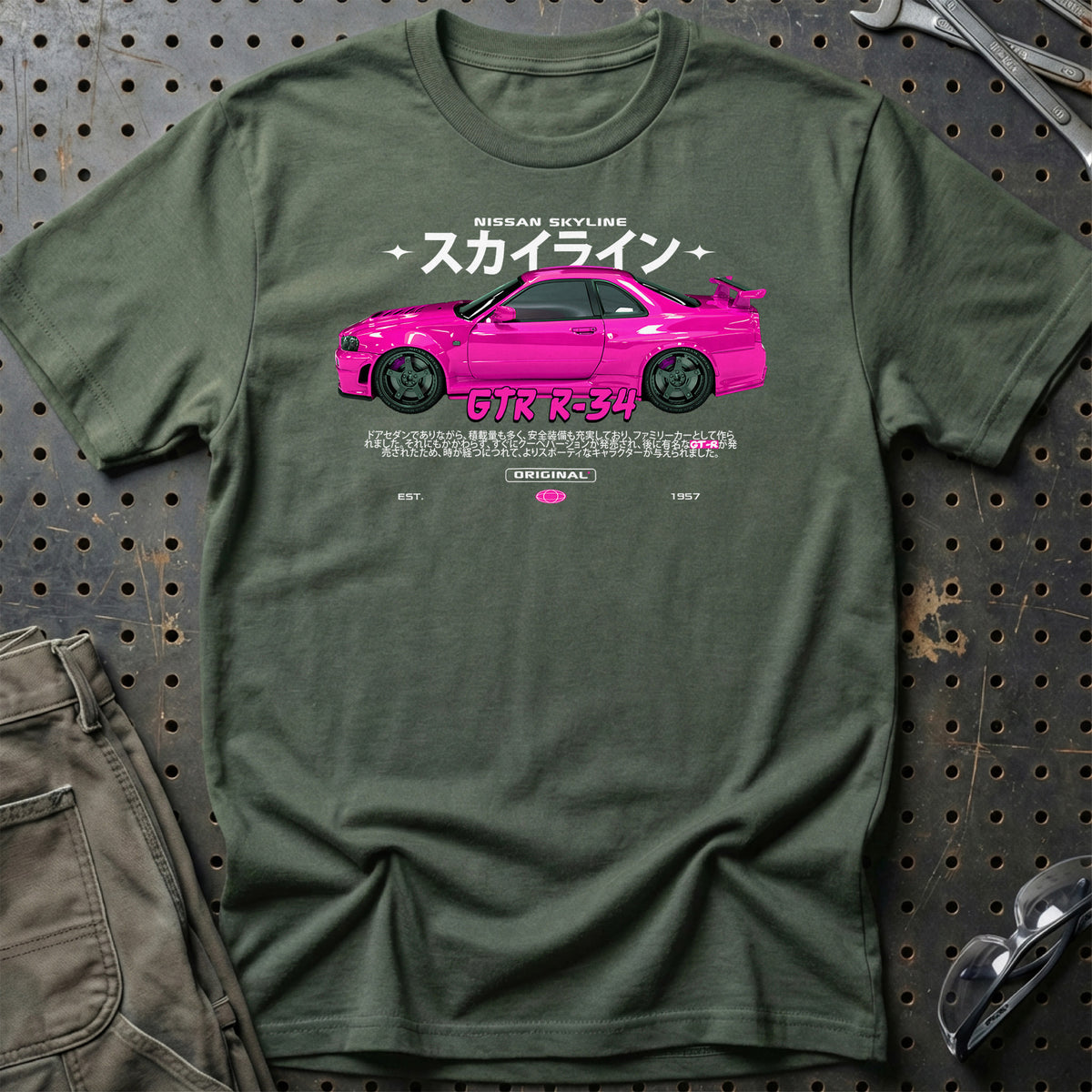 
Nissan Skyline GTR R34 T-Shirt – Grøn Militær