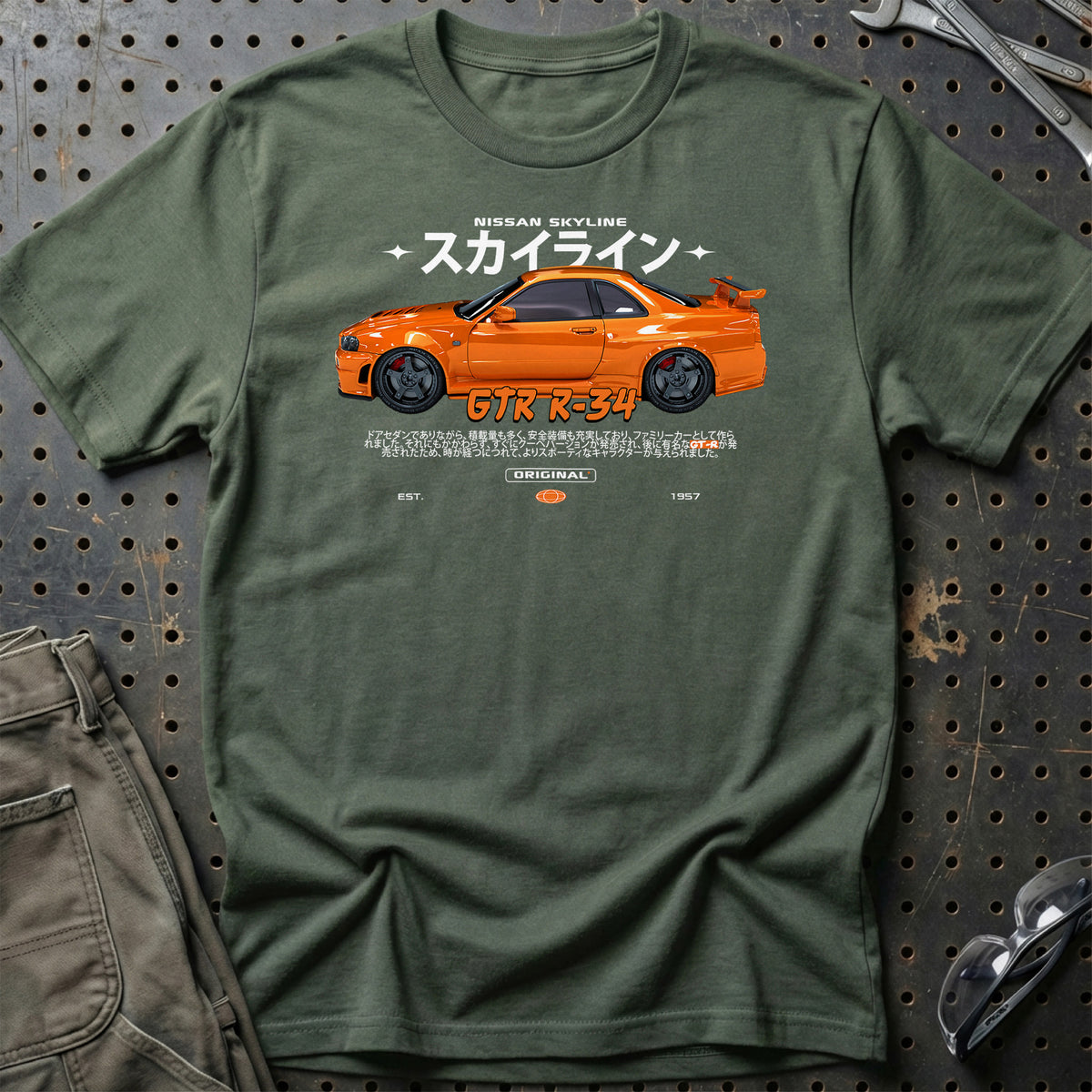 
Nissan Skyline GTR R34 T-Shirt – Grøn Militær