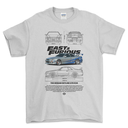 Nissan Skyline GTR R34 - Unisex T-Shirt , Bomuld-Beklædning-Nissan-Hvid-S-Forside-Garage Culture Shop- garage - man cave - merchandise