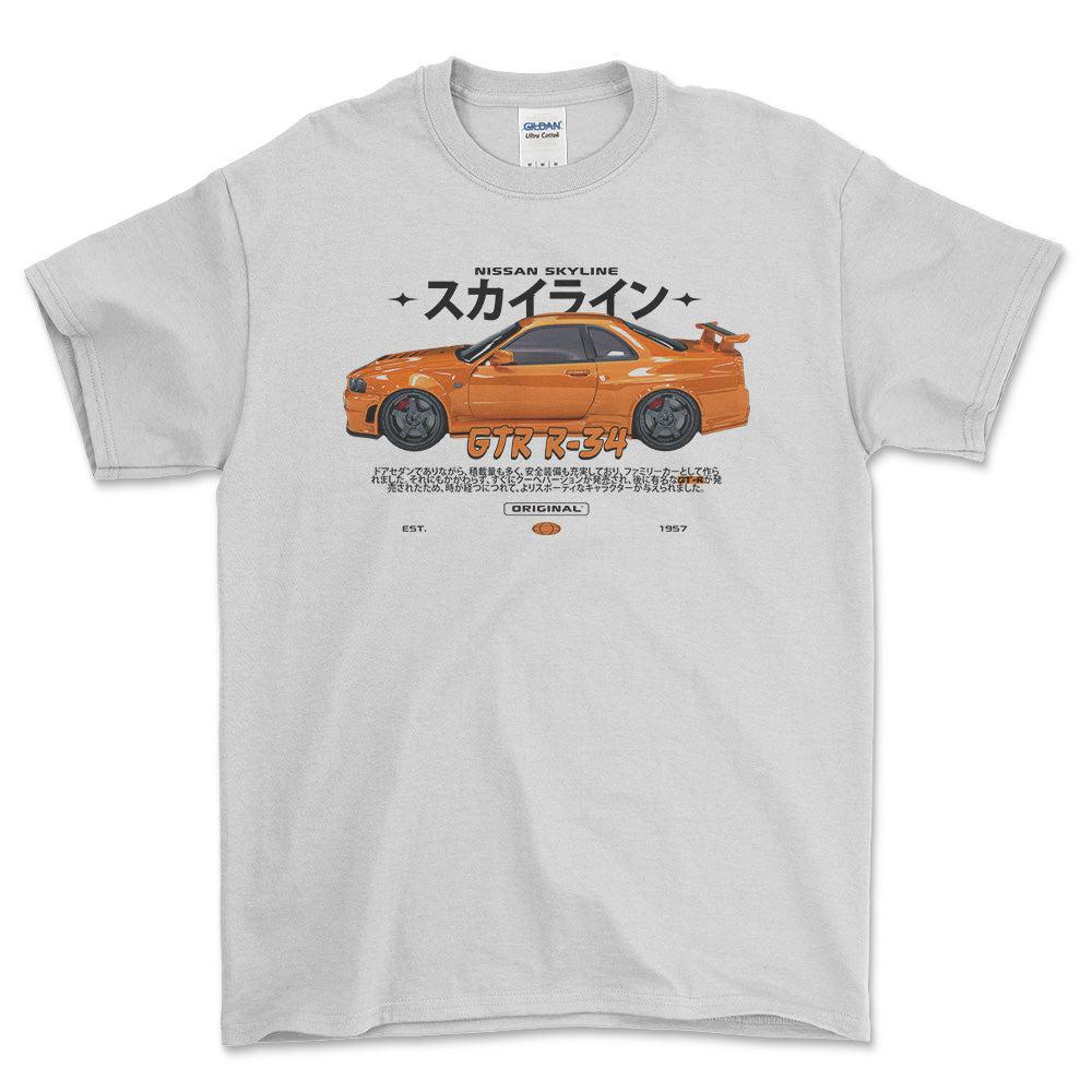 Nissan Skyline GTR R34 - Unisex T-Shirt , Bomuld-Beklædning-Nissan-Hvid-S-Forside-Garage Culture Shop- garage - man cave - merchandise