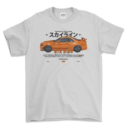 Nissan Skyline GTR R34 - Unisex T-Shirt , Bomuld-Beklædning-Nissan-Hvid-S-Forside-Garage Culture Shop- garage - man cave - merchandise
