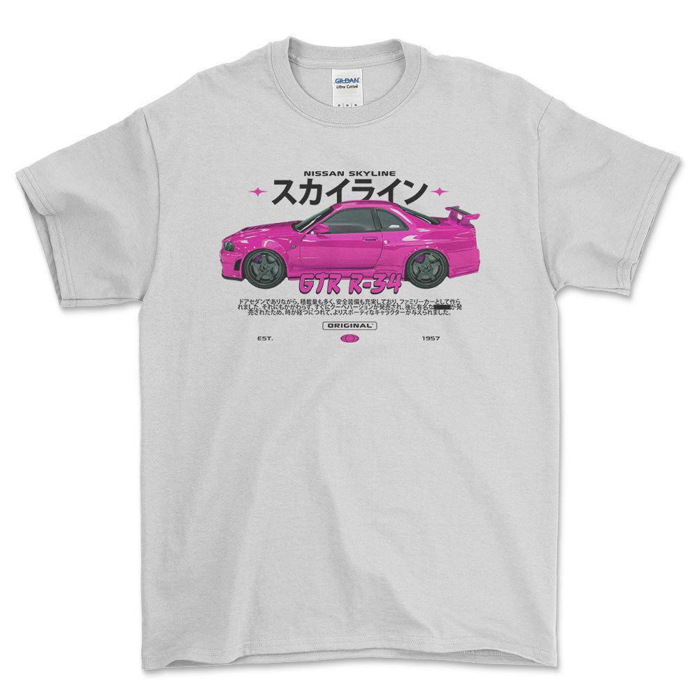 Nissan Skyline GTR R34 - Unisex T-Shirt , Bomuld-Beklædning-Nissan-Hvid-S-Forside-Garage Culture Shop- garage - man cave - merchandise