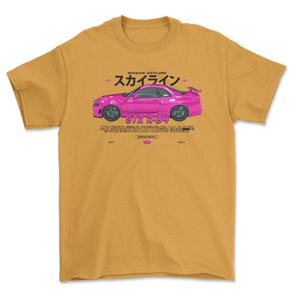 Nissan Skyline GTR R34 - Unisex T-Shirt , Bomuld-Beklædning-Nissan-Guld-S-Forside-Garage Culture Shop- garage - man cave - merchandise
