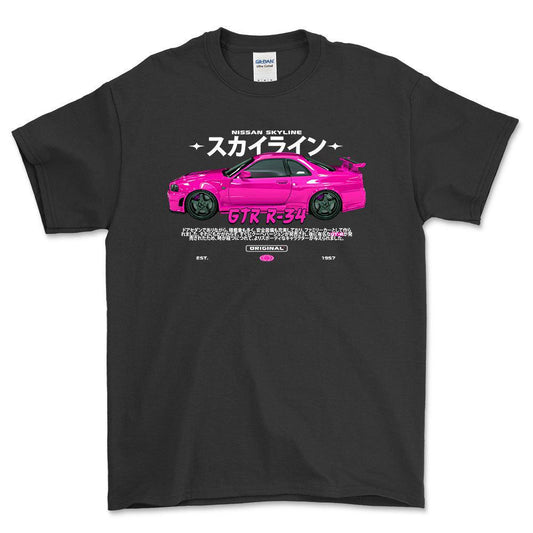 Nissan Skyline GTR R34 - Unisex T-Shirt , Bomuld-Beklædning-Nissan-Sort-S-Forside-Garage Culture Shop- garage - man cave - merchandise