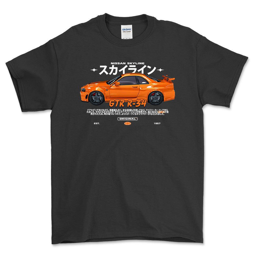 Nissan Skyline GTR R34 - Unisex T-Shirt , Bomuld-Beklædning-Nissan-Sort-S-Forside-Garage Culture Shop- garage - man cave - merchandise