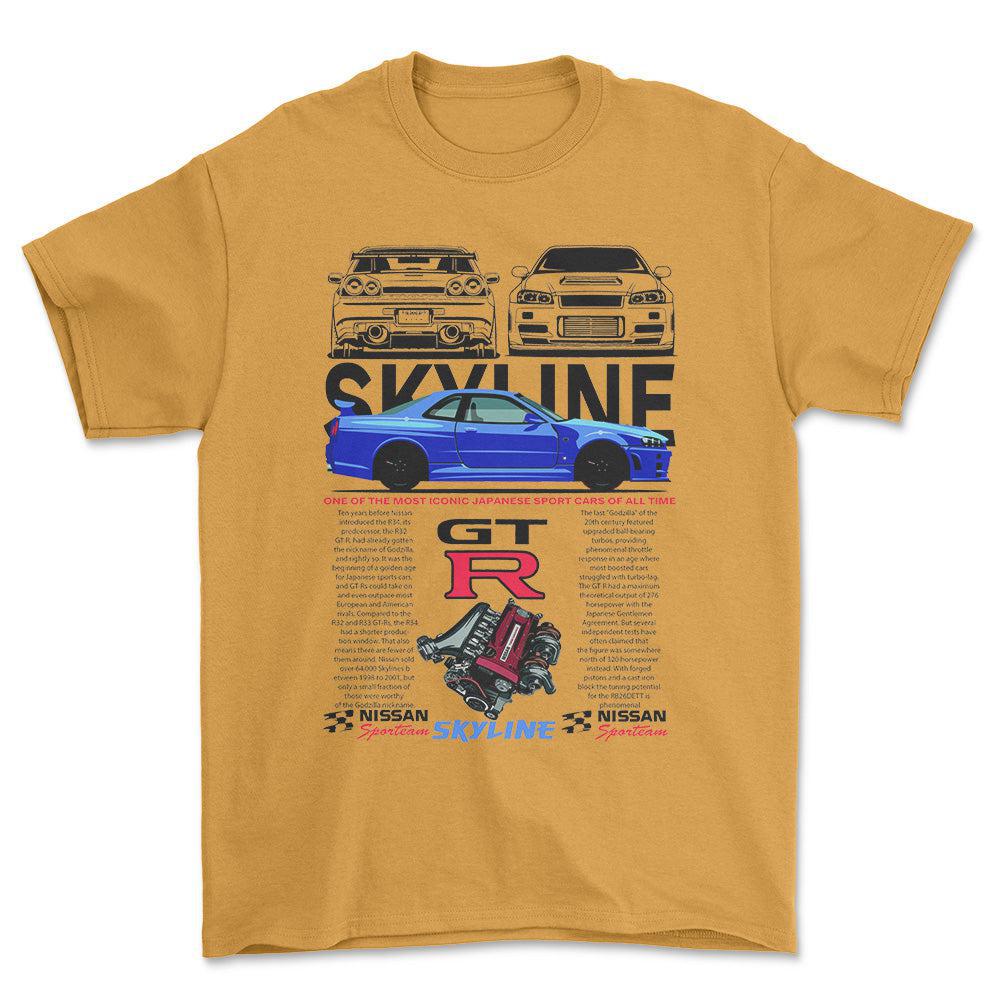 Nissan Skyline GTR T-Shirt-Beklædning-Nissan-Guld-S-Garage Culture Shop- garage - man cave - merchandise