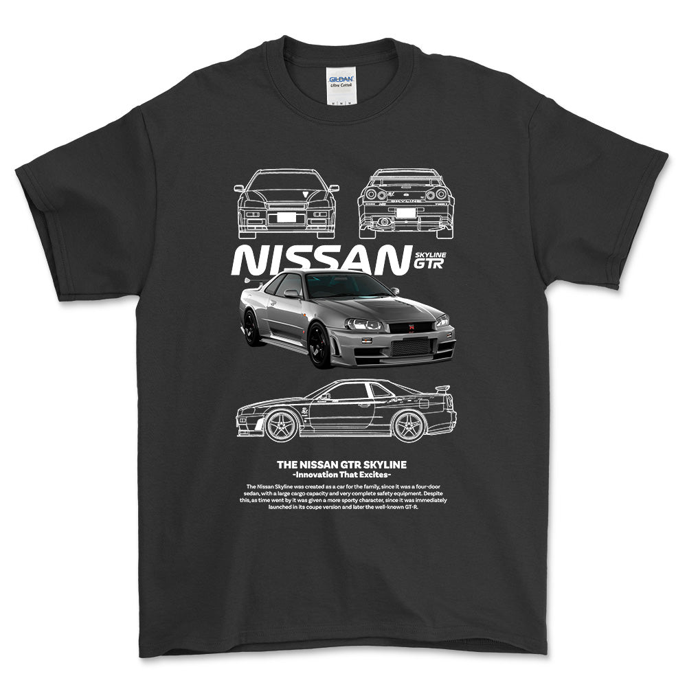 Nissan Skyline GTR T-Shirt-Beklædning-Nissan-Sort-S-Garage Culture Shop- garage - man cave - merchandise