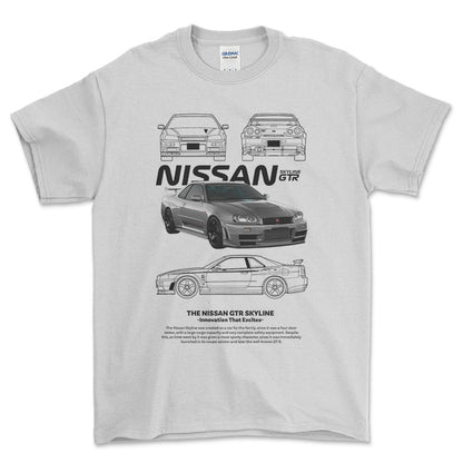 Nissan Skyline GTR - Unisex T-Shirt , Bomuld-Beklædning-Nissan-Hvid-S-Forside-Garage Culture Shop- garage - man cave - merchandise