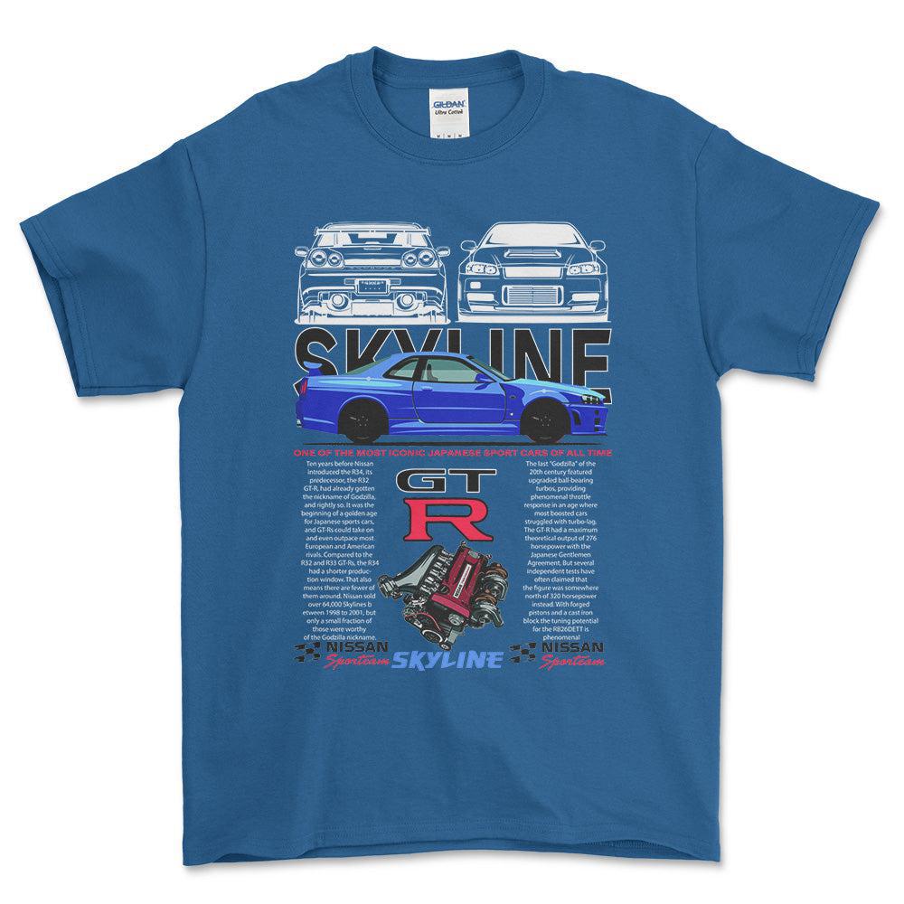 Nissan Skyline GTR - Unisex T-Shirt , Bomuld-Beklædning-Nissan-Blå Royal-S-Forside-Garage Culture Shop- garage - man cave - merchandise