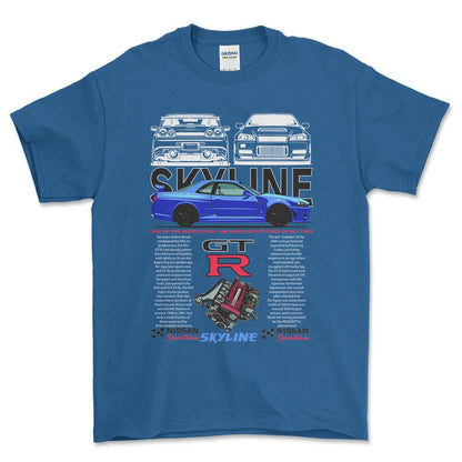 Nissan Skyline GTR - Unisex T-Shirt , Bomuld-Beklædning-Nissan-Blå Royal-S-Forside-Garage Culture Shop- garage - man cave - merchandise