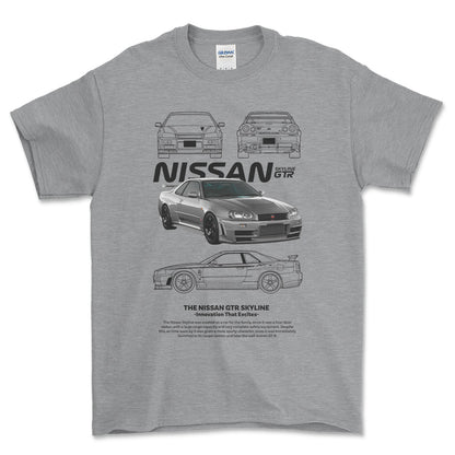 Nissan Skyline GTR - Unisex T-Shirt , Bomuld-Beklædning-Nissan-Grå Sport-S-Forside-Garage Culture Shop- garage - man cave - merchandise