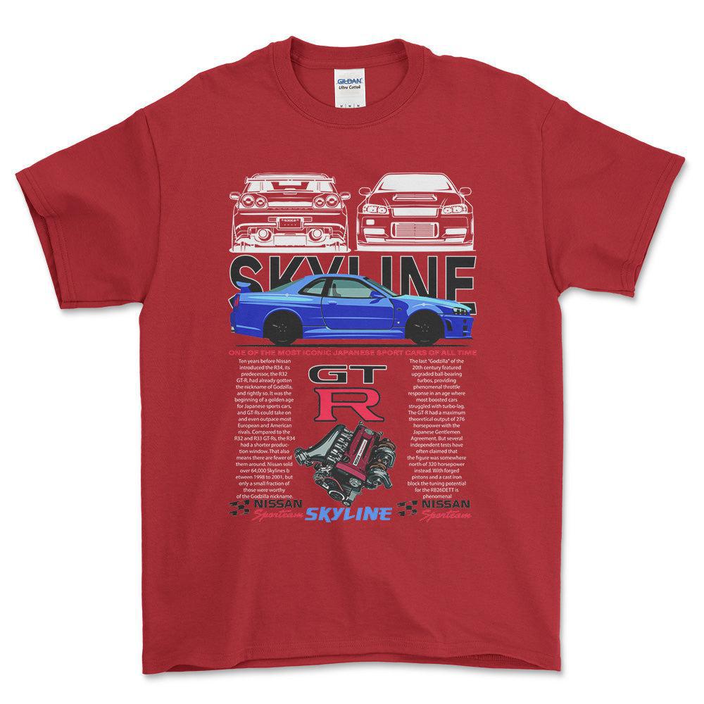 Nissan Skyline GTR - Unisex T-Shirt , Bomuld-Beklædning-Nissan-Rød-S-Forside-Garage Culture Shop- garage - man cave - merchandise
