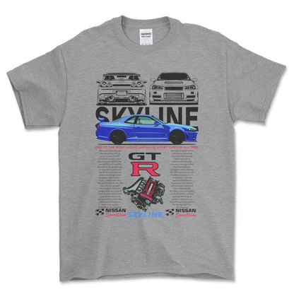 Nissan Skyline GTR - Unisex T-Shirt , Bomuld-Beklædning-Nissan-Grå Sport-S-Forside-Garage Culture Shop- garage - man cave - merchandise