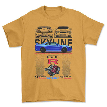 Nissan Skyline GTR - Unisex T-Shirt , Bomuld-Beklædning-Nissan-Guld-S-Forside-Garage Culture Shop- garage - man cave - merchandise