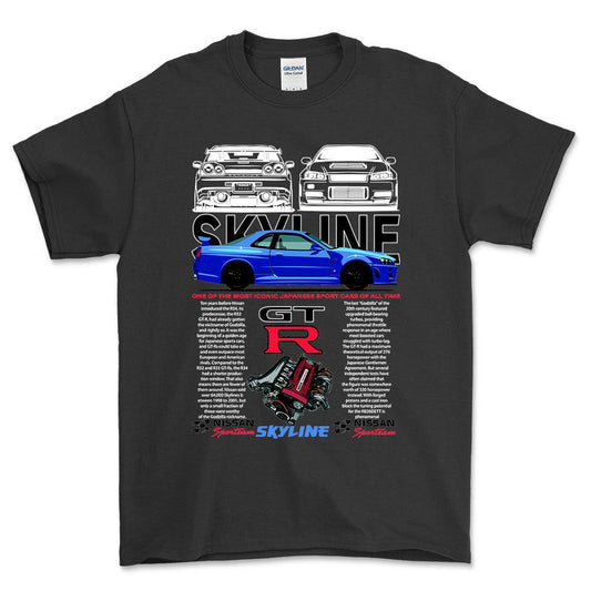 Nissan Skyline GTR - Unisex T-Shirt , Bomuld-Beklædning-Nissan-Sort-S-Forside-Garage Culture Shop- garage - man cave - merchandise