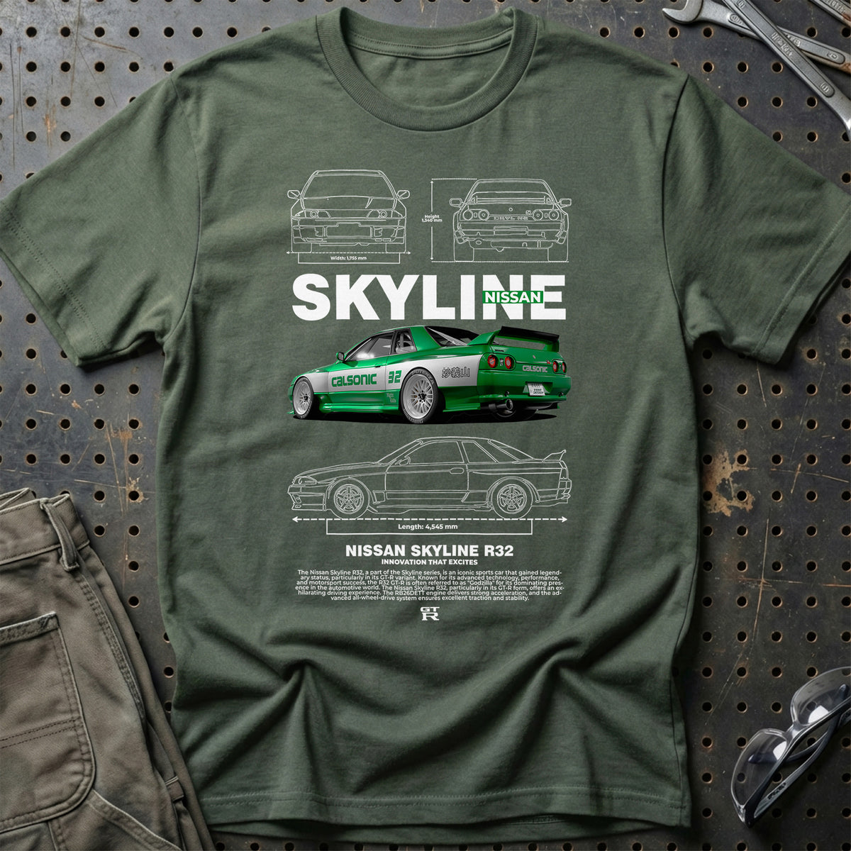 
Nissan Skyline R32 T-Shirt – Grøn Militær