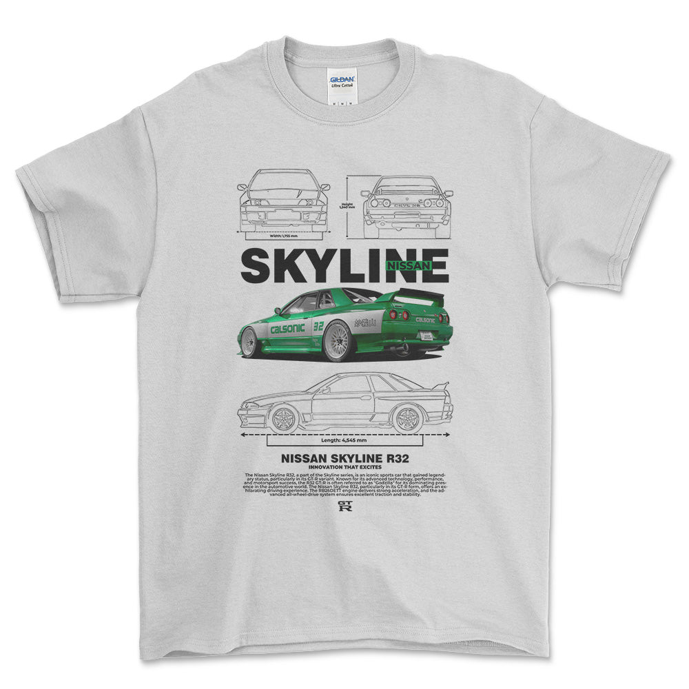 Nissan Skyline R32 - Unisex T-Shirt , Bomuld-Beklædning-Nissan-Hvid-S-Forside-Garage Culture Shop- garage - man cave - merchandise