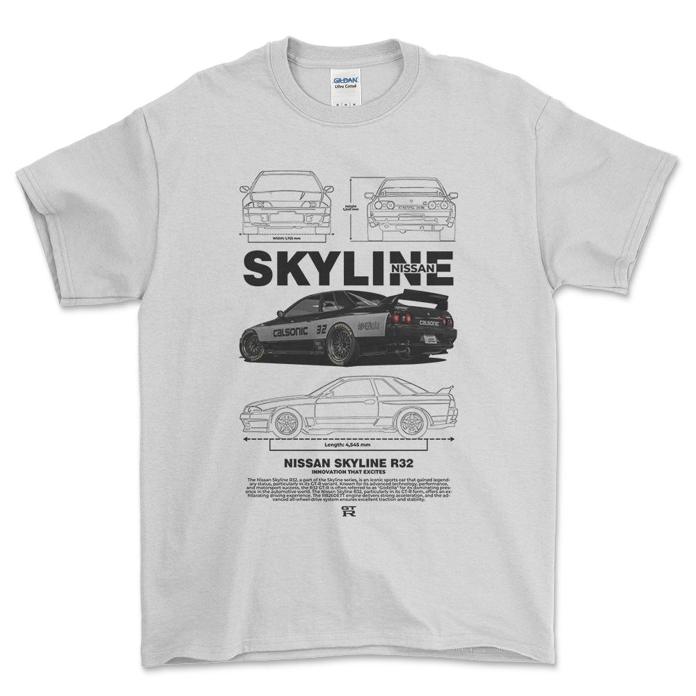 Nissan Skyline R32 - Unisex T-Shirt , Bomuld-Beklædning-Nissan-Hvid-S-Forside-Garage Culture Shop- garage - man cave - merchandise