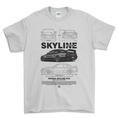 Nissan Skyline R32 - Unisex T-Shirt , Bomuld-Beklædning-Nissan-Hvid-S-Forside-Garage Culture Shop- garage - man cave - merchandise