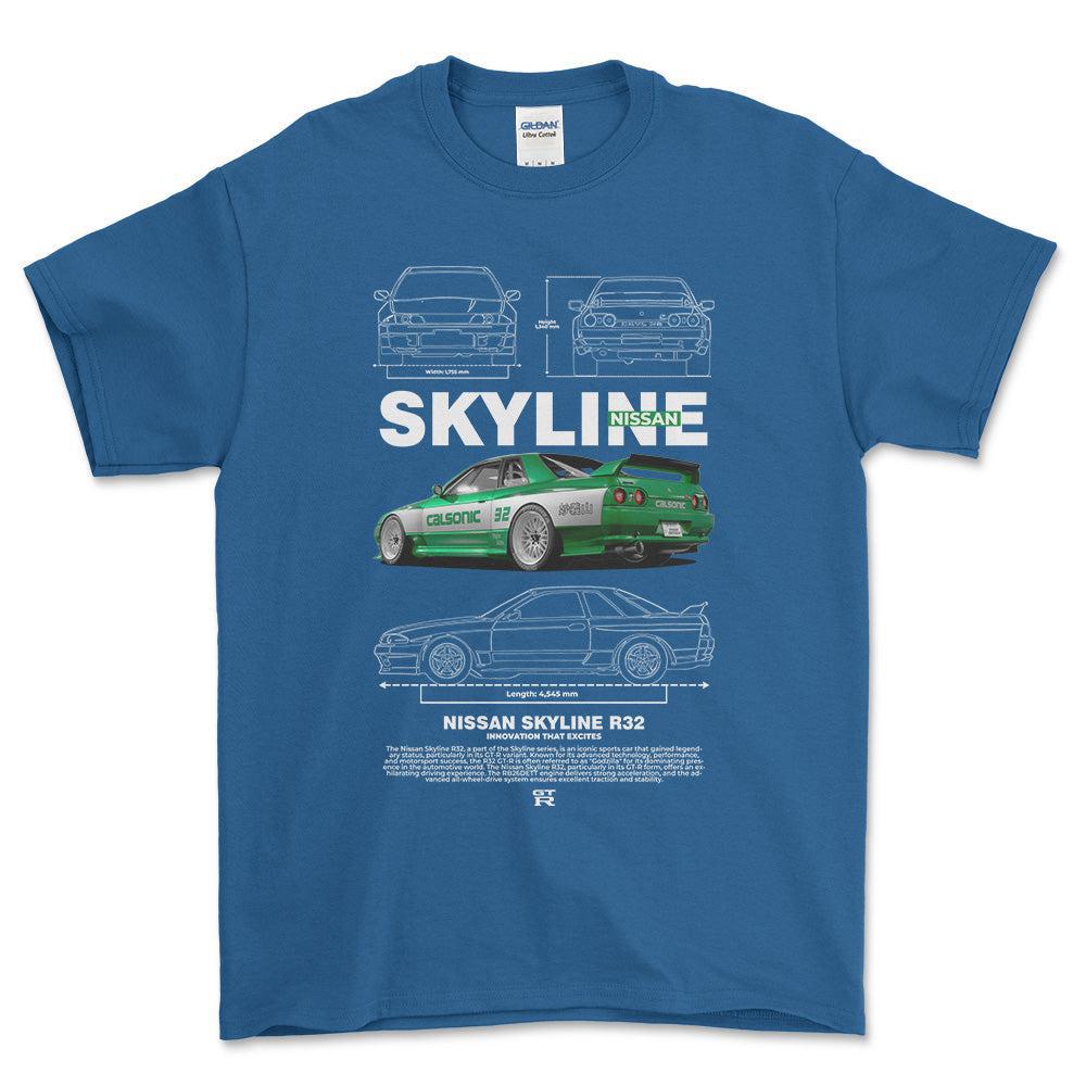 Nissan Skyline R32 - Unisex T-Shirt , Bomuld-Beklædning-Nissan-Blå Royal-S-Forside-Garage Culture Shop- garage - man cave - merchandise