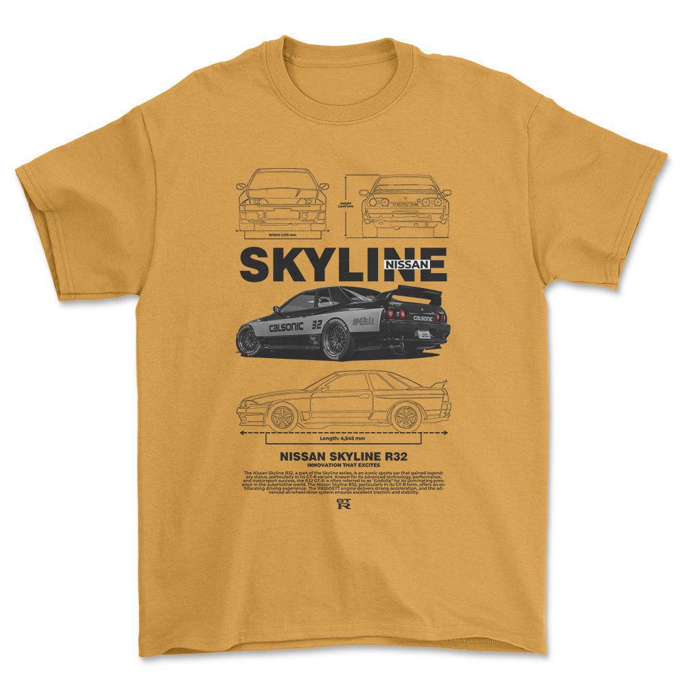 Nissan Skyline R32 - Unisex T-Shirt , Bomuld-Beklædning-Nissan-Guld-S-Forside-Garage Culture Shop- garage - man cave - merchandise