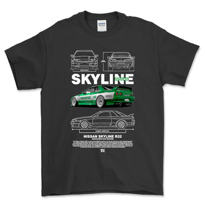 Nissan Skyline R32 - Unisex T-Shirt , Bomuld-Beklædning-Nissan-Sort-S-Forside-Garage Culture Shop- garage - man cave - merchandise