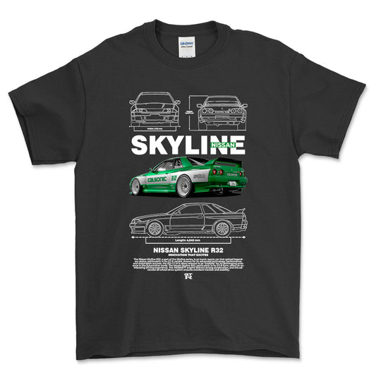 Nissan Skyline R32 - Unisex T-Shirt , Bomuld-Beklædning-Nissan-Sort-S-Forside-Garage Culture Shop- garage - man cave - merchandise