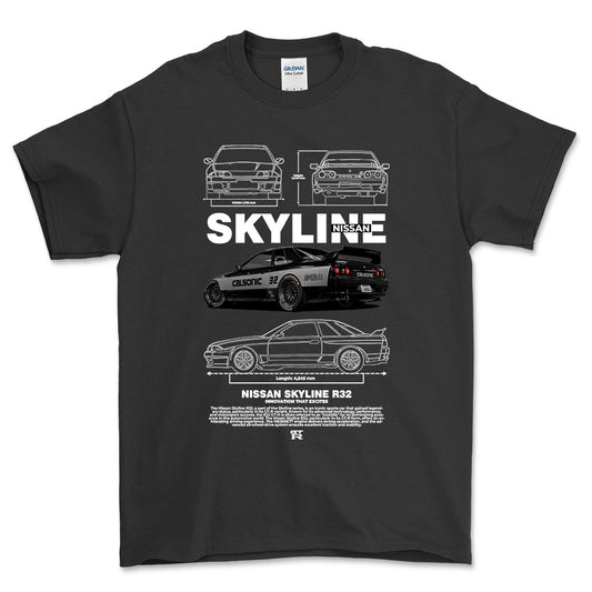 Nissan Skyline R32 - Unisex T-Shirt , Bomuld-Beklædning-Nissan-Sort-S-Forside-Garage Culture Shop- garage - man cave - merchandise