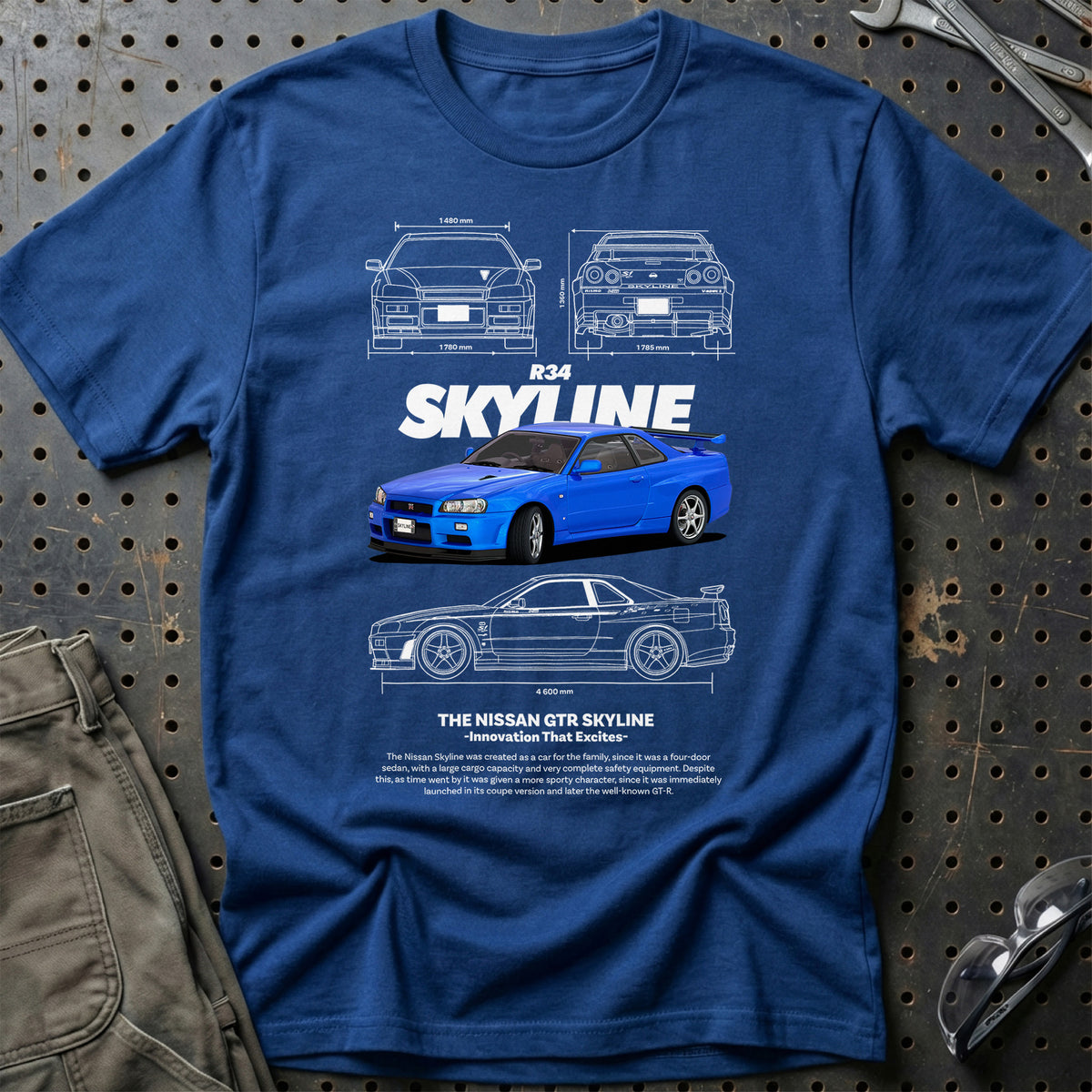 
Nissan Skyline R34 T-Shirt – Blå Royal
