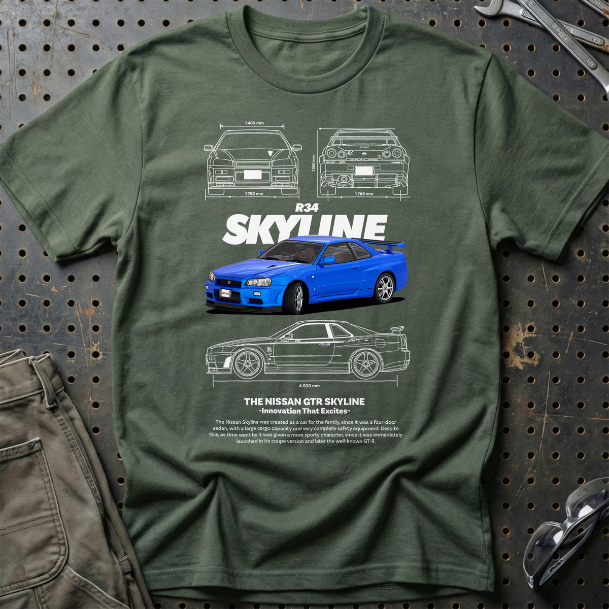 
Nissan Skyline R34 T-Shirt – Grøn Militær