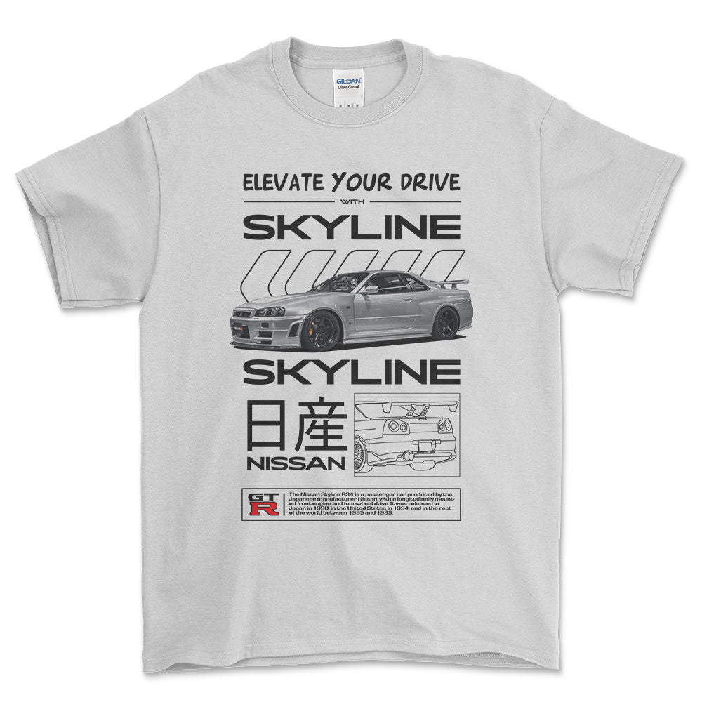 Nissan Skyline R34 - Unisex T-Shirt , Bomuld-Beklædning-Nissan-Hvid-S-Forside-Garage Culture Shop- garage - man cave - merchandise