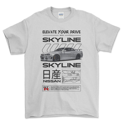 Nissan Skyline R34 - Unisex T-Shirt , Bomuld-Beklædning-Nissan-Hvid-S-Forside-Garage Culture Shop- garage - man cave - merchandise