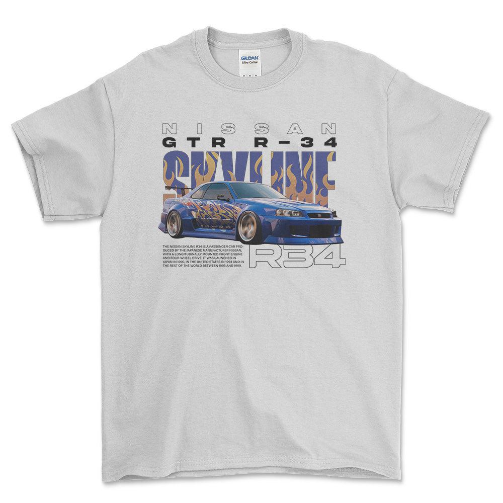 Nissan Skyline R34 - Unisex T-Shirt , Bomuld-Beklædning-Nissan-Hvid-S-Forside-Garage Culture Shop- garage - man cave - merchandise