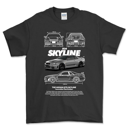 Nissan Skyline R34 - Unisex T-Shirt , Bomuld-Beklædning-Nissan-Sort-S-Forside-Garage Culture Shop- garage - man cave - merchandise