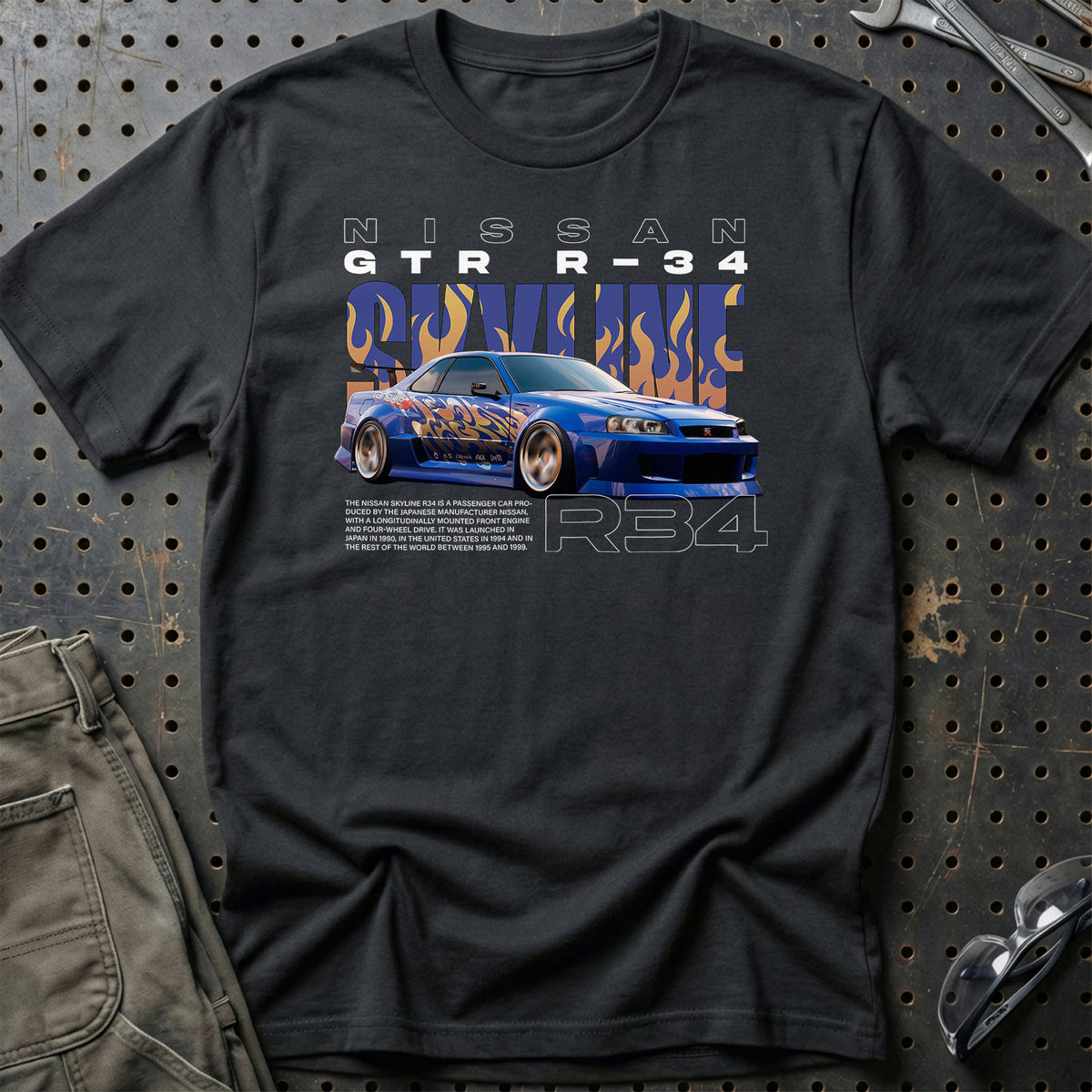 
Nissan Skyline R34 Unisex T-Shirt – Sort – print foran