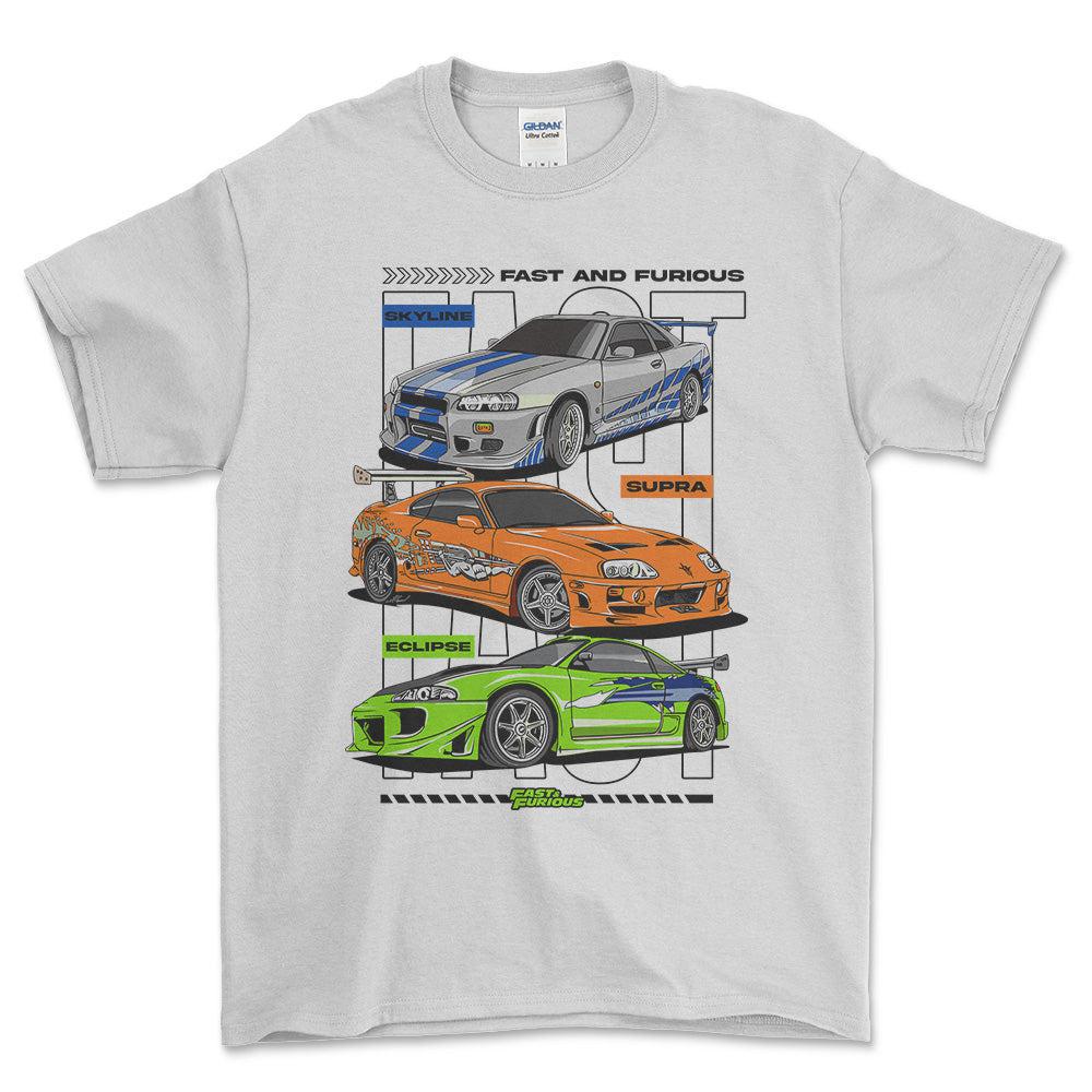 Nissan Skyline Toyota Supra Mitsubishi Eclipse - Unisex T-Shirt , Bomuld-Beklædning-Nissan-Hvid-S-Forside-Garage Culture Shop- garage - man cave - merchandise