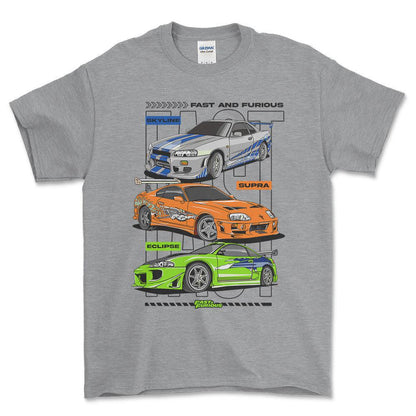 Nissan Skyline Toyota Supra Mitsubishi Eclipse - Unisex T-Shirt , Bomuld-Beklædning-Nissan-Grå Sport-S-Forside-Garage Culture Shop- garage - man cave - merchandise