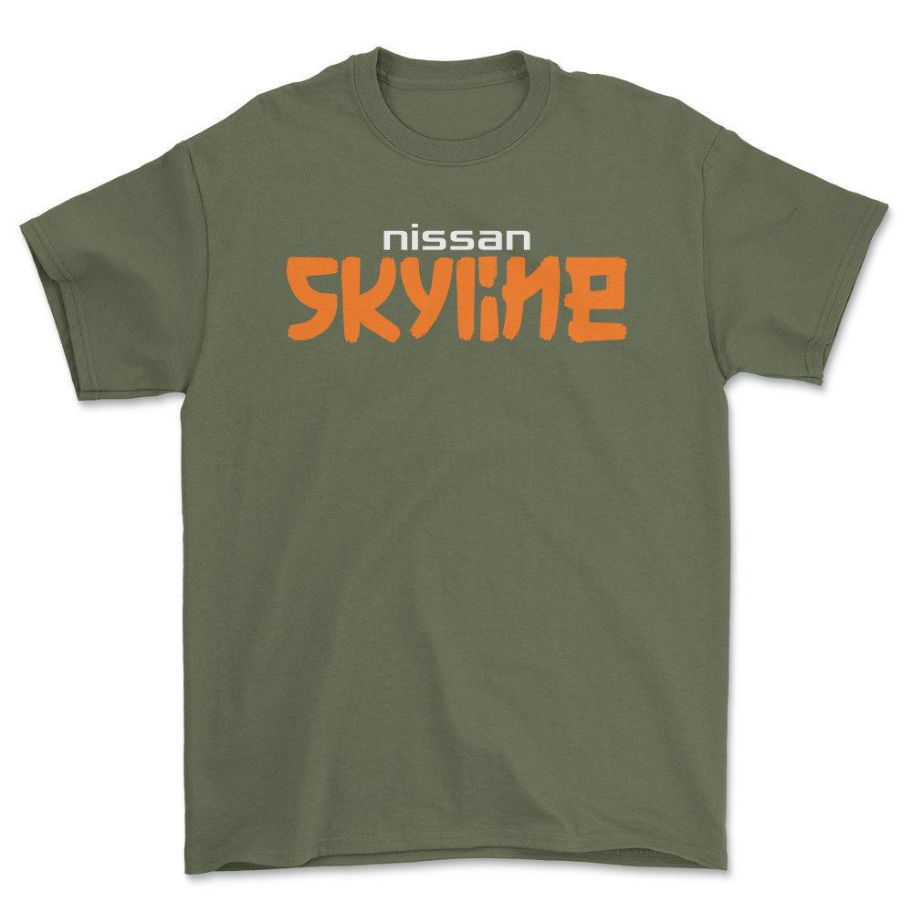Nissan Skyline - Unisex T-Shirt , Bomuld-Beklædning-Nissan-Grøn Militær-S-Forside-Garage Culture Shop- garage - man cave - merchandise