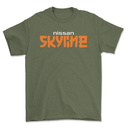 Nissan Skyline - Unisex T-Shirt , Bomuld-Beklædning-Nissan-Grøn Militær-S-Forside-Garage Culture Shop- garage - man cave - merchandise