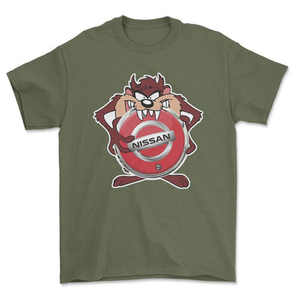 Nissan TAZ Unisex T-Shirt , Bomuld-Beklædning-Nissan-Grøn Militær-S-Forside-Garage Culture Shop- garage - man cave - merchandise