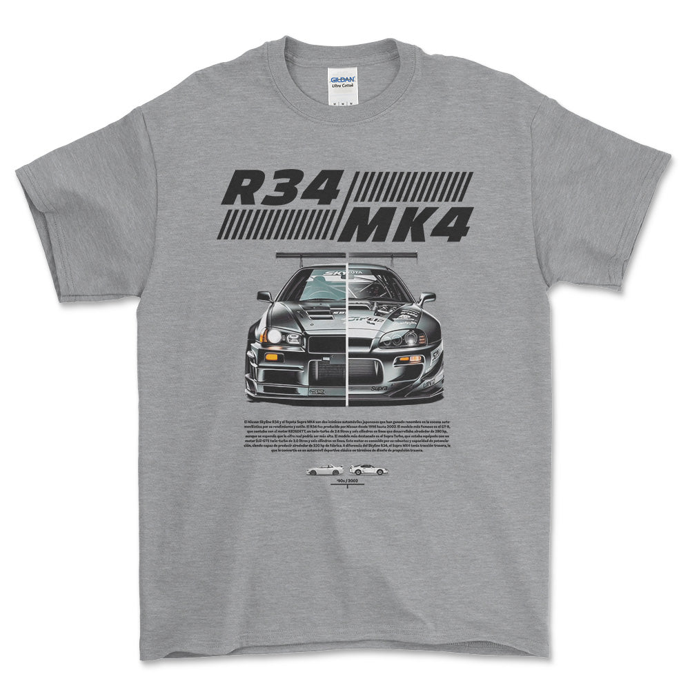 Nissan VS Supra - Unisex T-Shirt , Bomuld-Beklædning-Nissan-Grå Sport-S-Forside-Garage Culture Shop- garage - man cave - merchandise